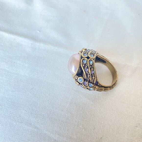 Heidi Daus Blue Crystal Pink Brass Costume Jewelry Ring 7cm Circumference Sz 7 - Picture 4 of 6